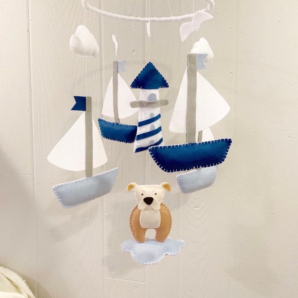 Baby Mobile - Nautical Theme Mobile - Sailboats mobile - bulldog mobile - dog baby mobile