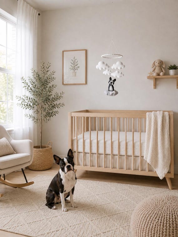 Baby mobile  - dog mobile - baby mobile dog - boston terrier mobile - clouds mobile