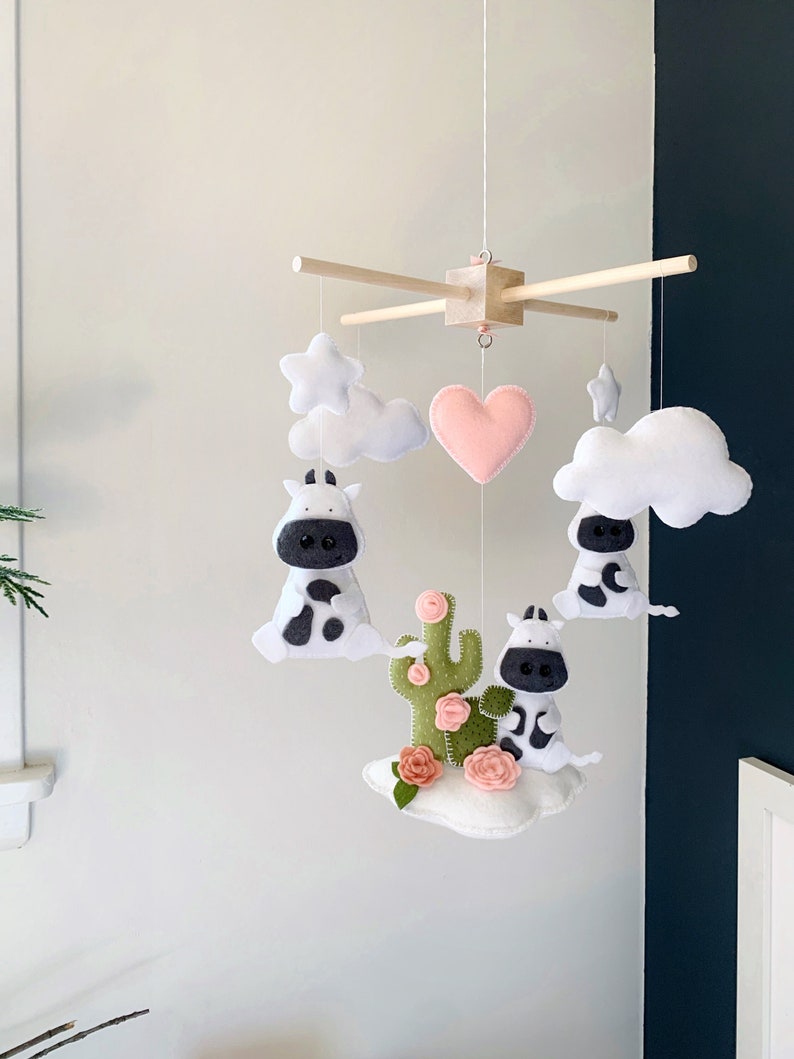 Baby Mobile cow, cactus mobile, baby Mobile clouds, baby decor farm, farm nursery, baby girl mobile, baby nursery cactus, baby girl nursery image 1