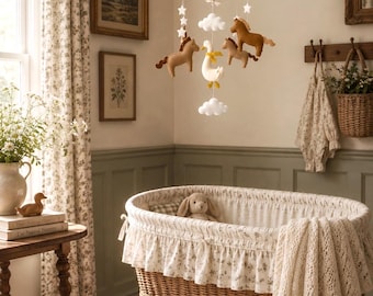 Vintage Cottage Nursery with a Whimsical Horse & Goose Baby Mobile - Farm Animal Baby Mobile, Horses and Goose, Gender Neutral Nursery Decor