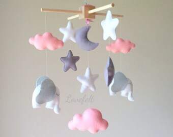 Baby mobile - Elephant Mobile - pink and gray mobile - Mobile elephant