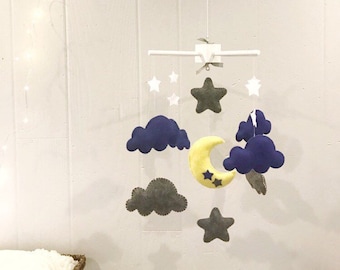 Felt Cloud and Star Baby Mobile - Neutral Nursery Decor - boy nursery