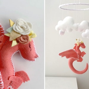Dragon baby crib mobile - baby mobile dragon - dragon nursery -  nursery - baby crib mobile - Pink and mint nursery - baby mobile girl