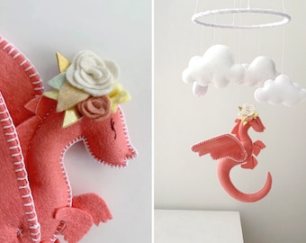 Dragon baby crib mobile - baby mobile dragon - dragon nursery -  nursery - baby crib mobile - Pink and mint nursery - baby mobile girl
