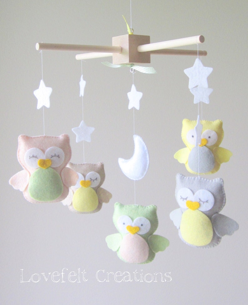 Owl Baby Crib Mobile Baby Mobile Owl mobile Neutral Etsy