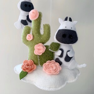 Baby Mobile cow, cactus mobile, baby Mobile clouds, baby decor farm, farm nursery, baby girl mobile, baby nursery cactus, baby girl nursery image 2