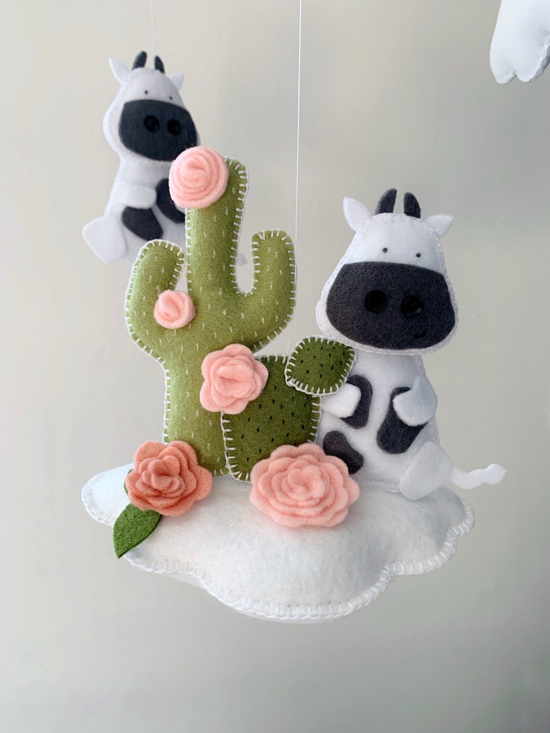 Baby Mobile cow, cactus mobile, baby Mobile clouds, baby decor farm, farm nursery, baby girl mobile, baby nursery cactus, baby girl nursery image 2