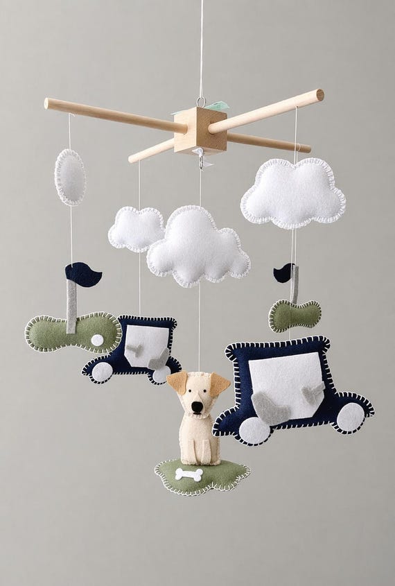 Handmade Golf Baby Mobile, custom dog nursery decor