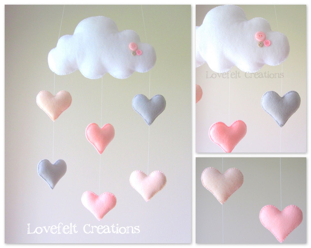 Baby Mobile Heart Mobile Cloud Mobile Pink and Gray Mobile Etsy