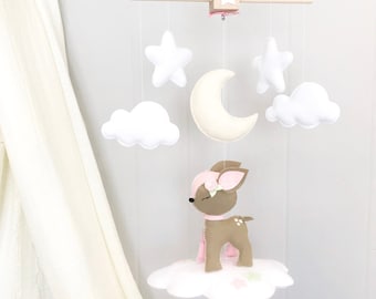 Baby mobile - baby Mobile fawn - woodland mobile - deer mobile - baby mobile fawn - baby mobile deer - woodland nursery - girl Mobile
