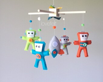 Baby mobile robots, spaceship baby mobile, baby boy mobile, boy nursery decor, Robots mobile, space baby mobile, baby mobile rocket