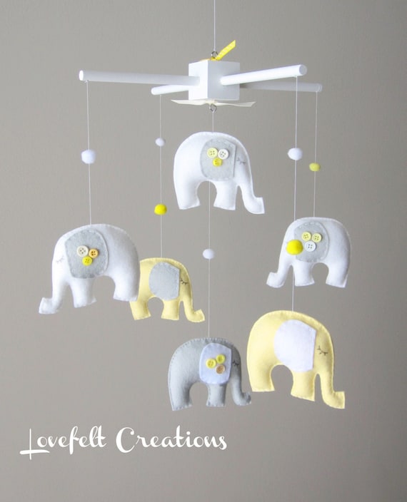 Neutral elephant nursery baby mobile