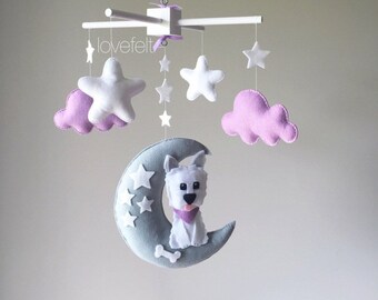 Baby mobile - Dog mobile - Baby Crib Mobile - Baby Mobile dog - puppy Mobile -  lavender and gray mobile - lavender and gray nursery