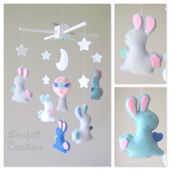 Baby Crib Mobile Baby Mobile Bunny Mobile Aqua Coral Etsy