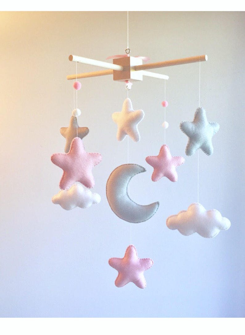 Baby Crib Mobile Baby Mobile Pink and Gray Mobile Pink Etsy