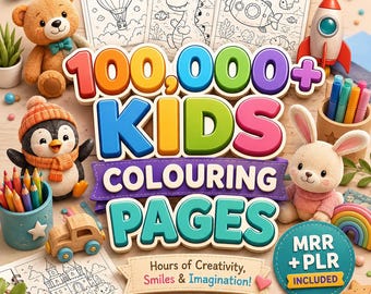 100,000+ Coloring Pages Bundle, PLR MRR Rights | 500+ Coloring Books Pdf Png Svg | Kids & Adults Gift