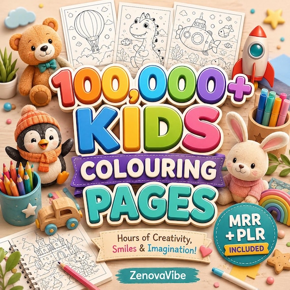 100,000+ Coloring Pages Bundle, PLR MRR Rights | 500+ Coloring Books Pdf Png Svg | Kids & Adults Gift