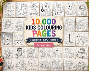 10.000+ Malvorlagen Bundle PLR MRR | Ausdruckbare Malbücher für Kinder & Erwachsene | Canva Bearbeitbares PDF