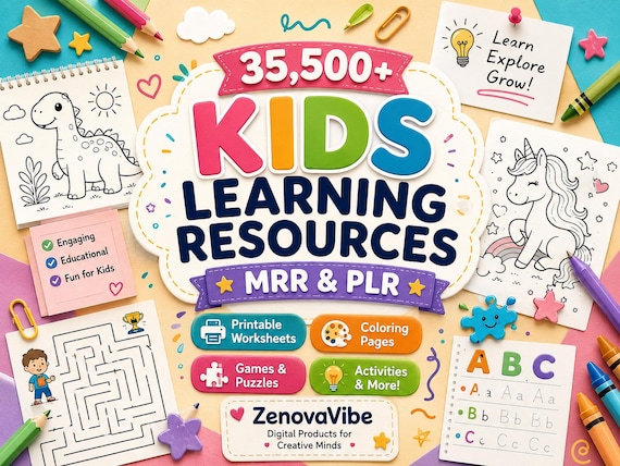 35,500+ Kids Learning Bundle PLR MRR | Educational Worksheets & Classroom Activities | DFY Printable Pack