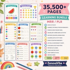 Puede incluir: Un paquete de aprendizaje digital con m&aacute;s de 35,500 p&aacute;ginas de hojas de trabajo educativas, que incluyen rastreadores de comportamiento, juegos de palabras, ejercicios de escritura, conteo, tablas de rutinas diarias y rastreadores de emociones.
