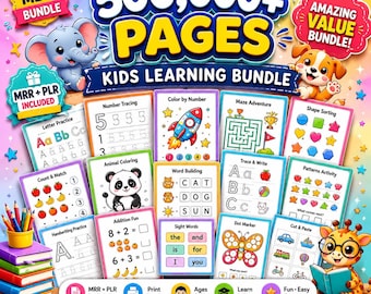 500.000+ Kinder Lernpaket PLR MRR | Druckbare Arbeitsblätter, Malseiten, Lernspiele für zu Hause