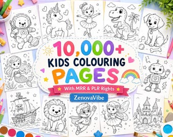 10,000+ Coloring Pages Bundle PLR MRR | Printable Coloring Books for Kids & Adults | Canva Editable PDF