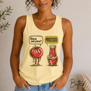 Tanktop grappige tomaat, retro ketchup-shirt, shirt met verwerkt grappig voedsel, tanktop sarcastische woordspeling, comfort kleuren cadeau ССTТ-D011