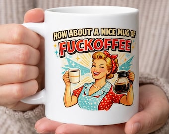 Funny Fuckoffee Mug, Rude Coffee Mug, Retro Pin Up Coffee Cup, Sarcastic Mug Gift, Novelty Mug for Her, Office Banter Gift, Birthday Gift