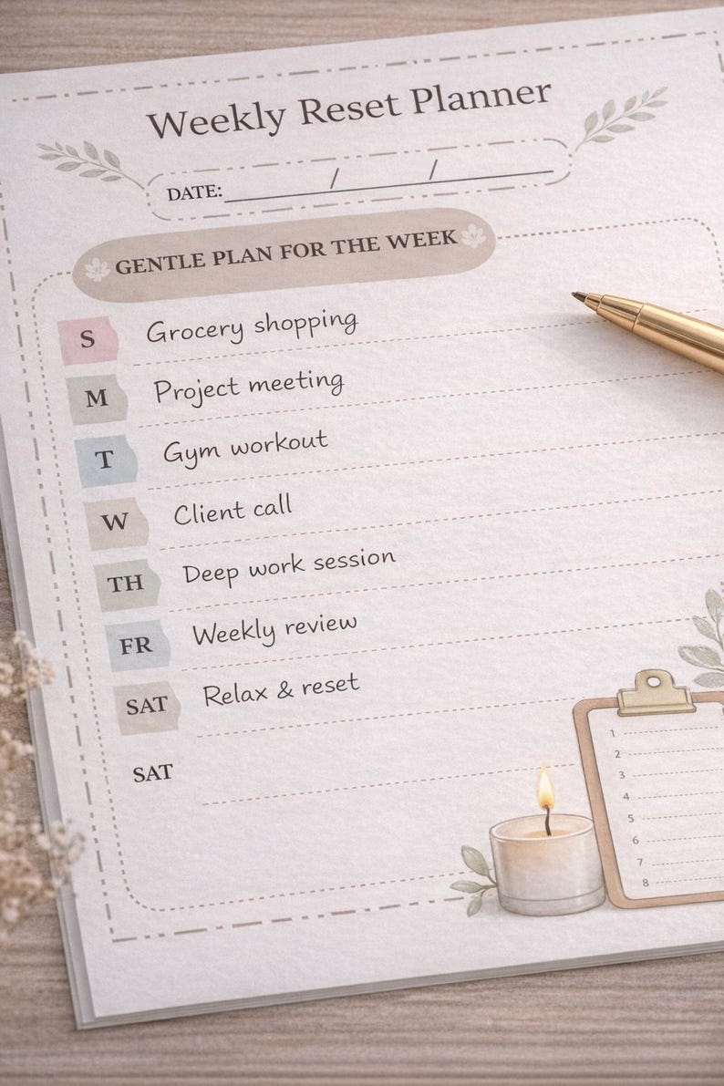 Editable Weekly Reset Planner Printable PDF, Minimal Planner, ADHD ...