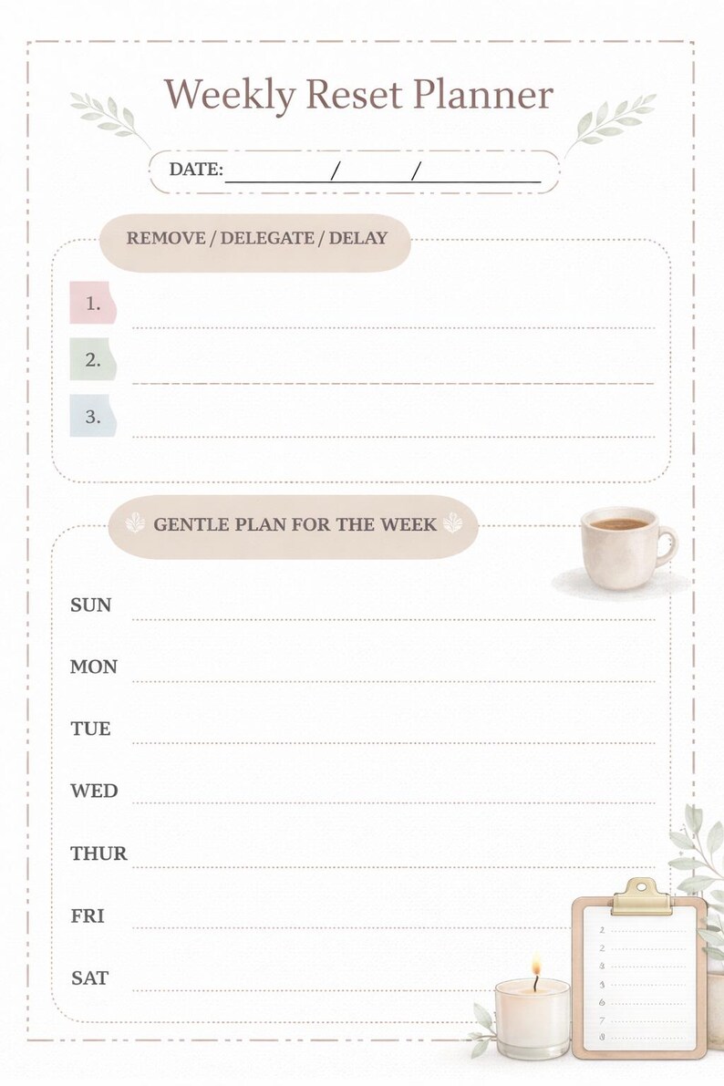 Editable Weekly Reset Planner Printable PDF, Minimal Planner, ADHD ...