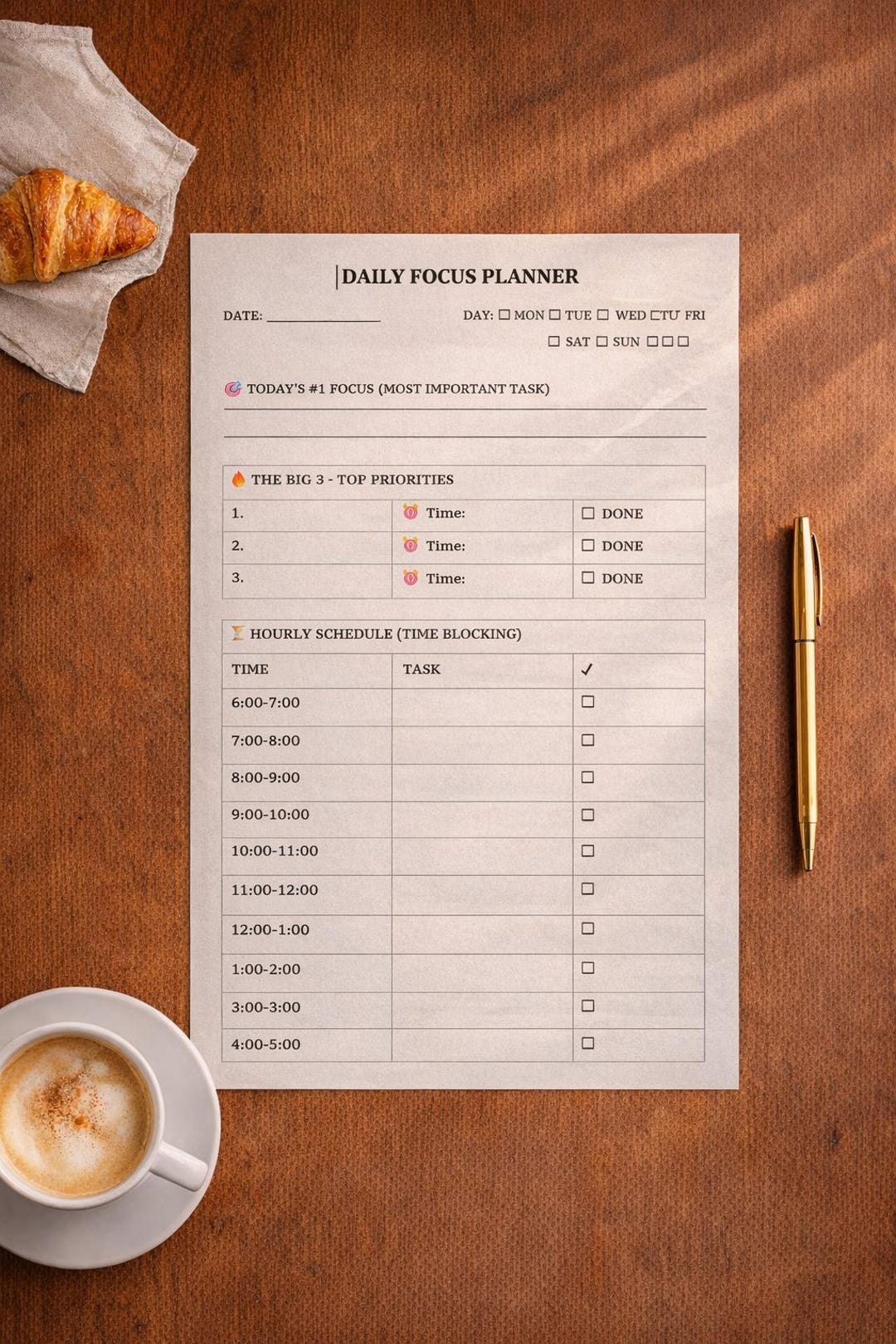Daily Planner Printable PDF – Productivity, Time Blocking Planner With ...