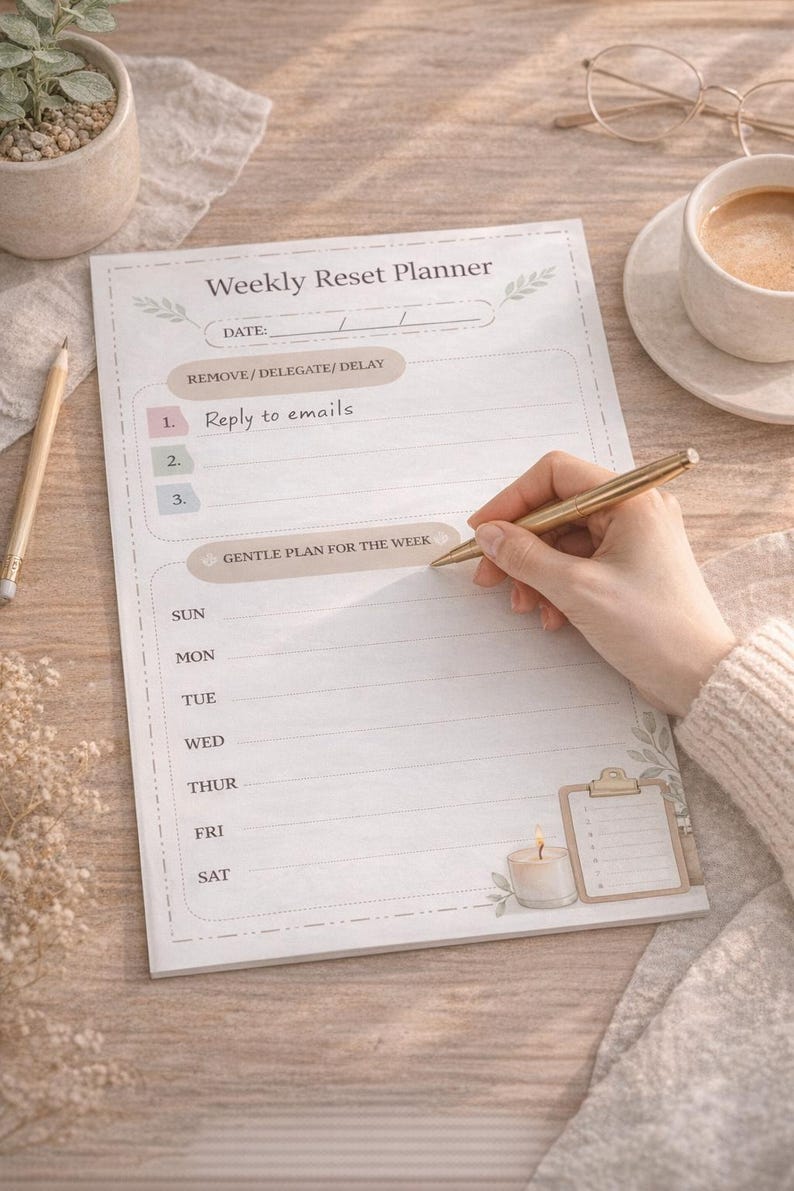 Editable Weekly Reset Planner Printable PDF, Minimal Planner, ADHD ...