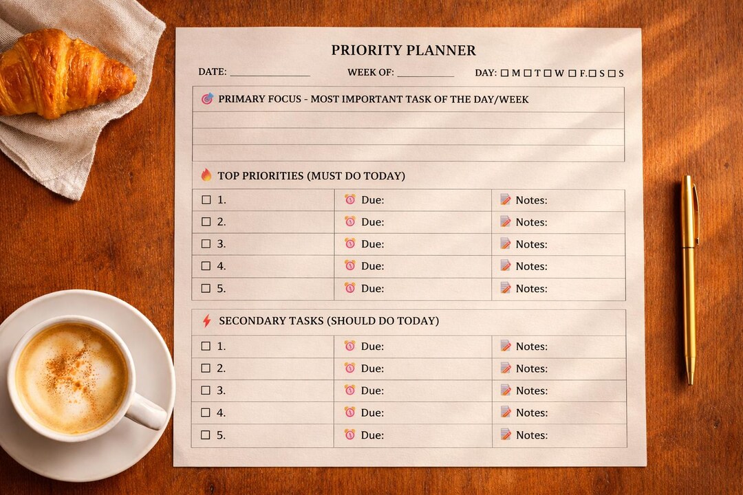 Priority Planner Printable PDF & Editable Word | Daily Focus | Top 3 ...