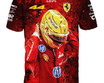 Camiseta e camisa de manga comprida Lewis Hamilton 44 | Estampa por sublimação de Fórmula 1 | Roupas para fãs de F1 | Presente para entusiastas do automobilismo
