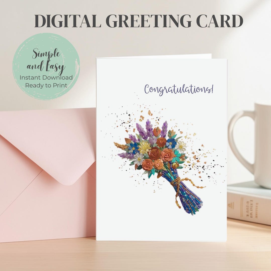 Congratulations Card Printable, Elegant Floral Bouquet Card, Graduation ...