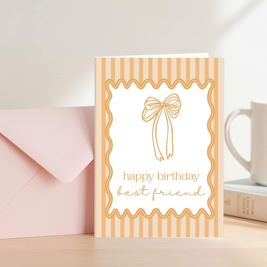 Best Friend Birthday Card Printable, Cute Bow Happy Birthday, Coquette ...