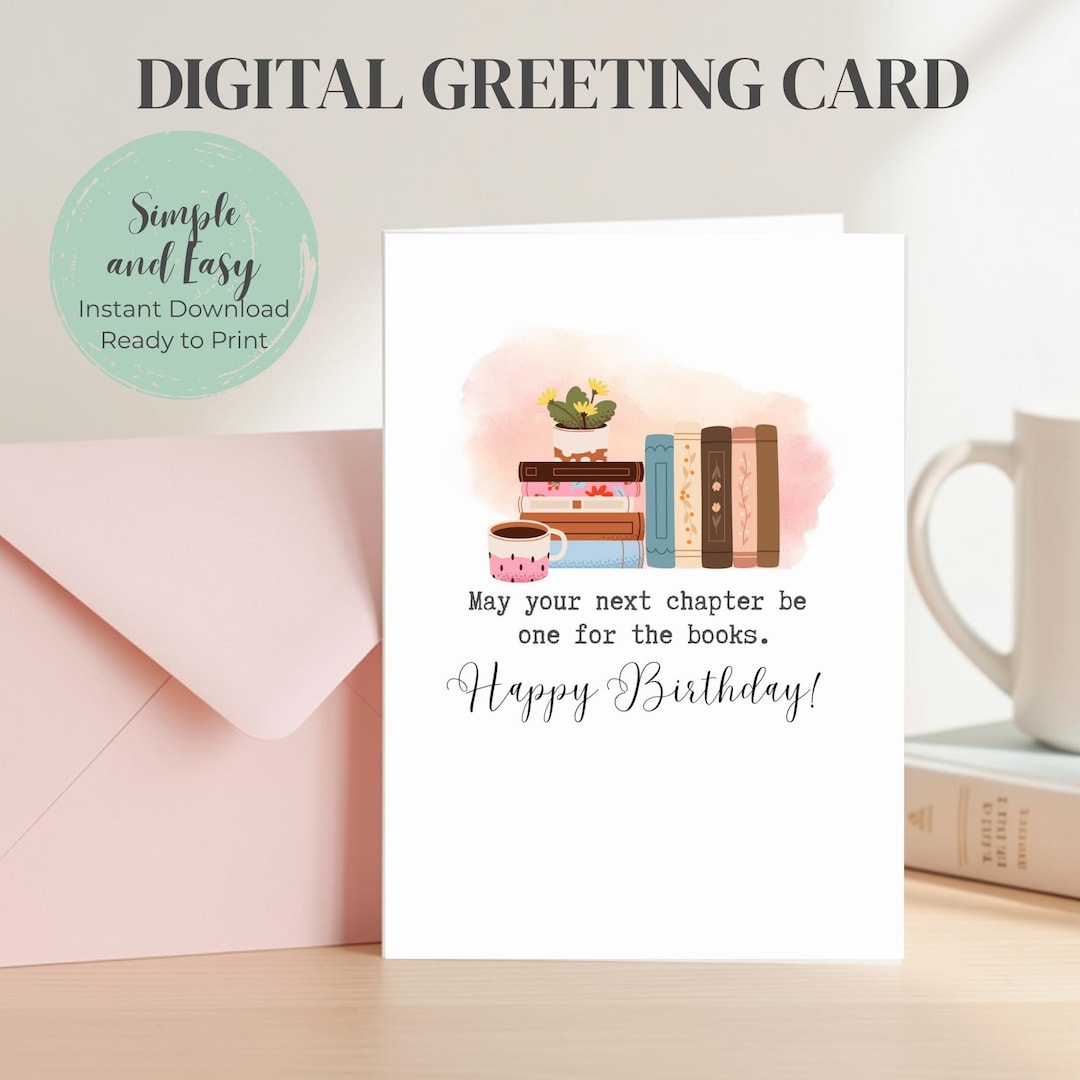 Book Lover Birthday Card Printable, Happy Birthday Reader Card, Book ...