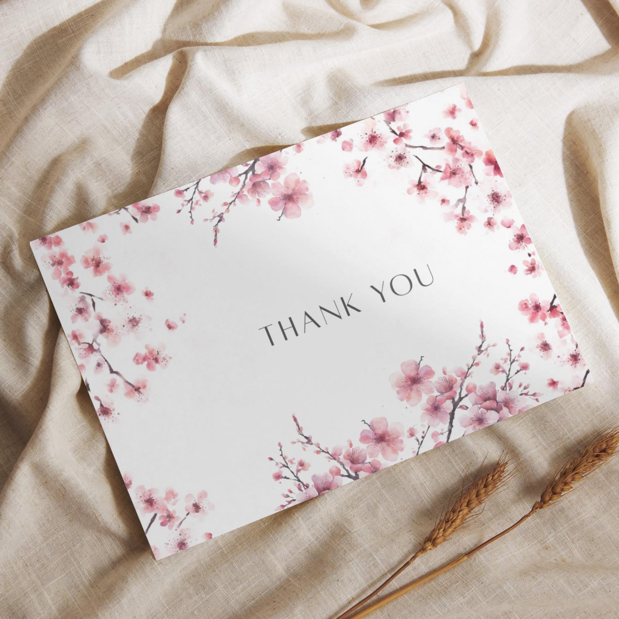 Cherry Blossoms Thank You Card Printable, Sakura Floral Greeting Card ...