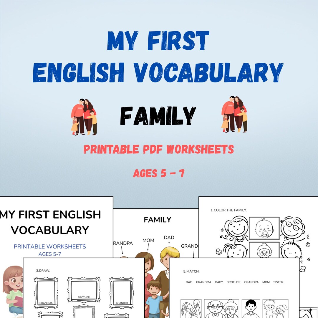 Family- My First English Vocabulary Printable Worksheet 5-7 - Etsy