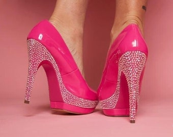 Pink high heels, Custom Swarovski Shoes, Pink bridal shoes, Swarovski rhinestone wedding shoes, Prom High Heels