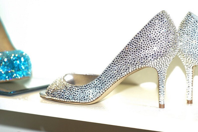 Wedding shoes, silver swarovski bridal high heels, prom shoes, custom swarovski image 1
