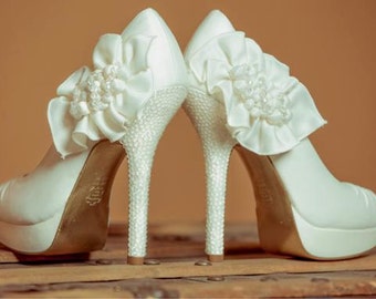 Custom wedding shoes, Ivory bling Swarovski bridal high heels