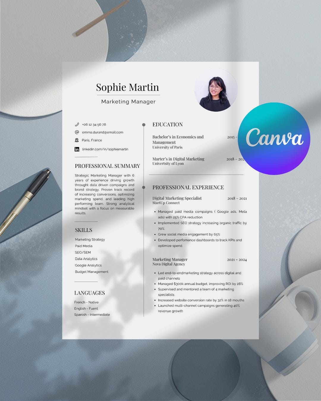 Resume Bundle Canva | 2 Page CV + Cover Letter | ATS Friendly | Student ...