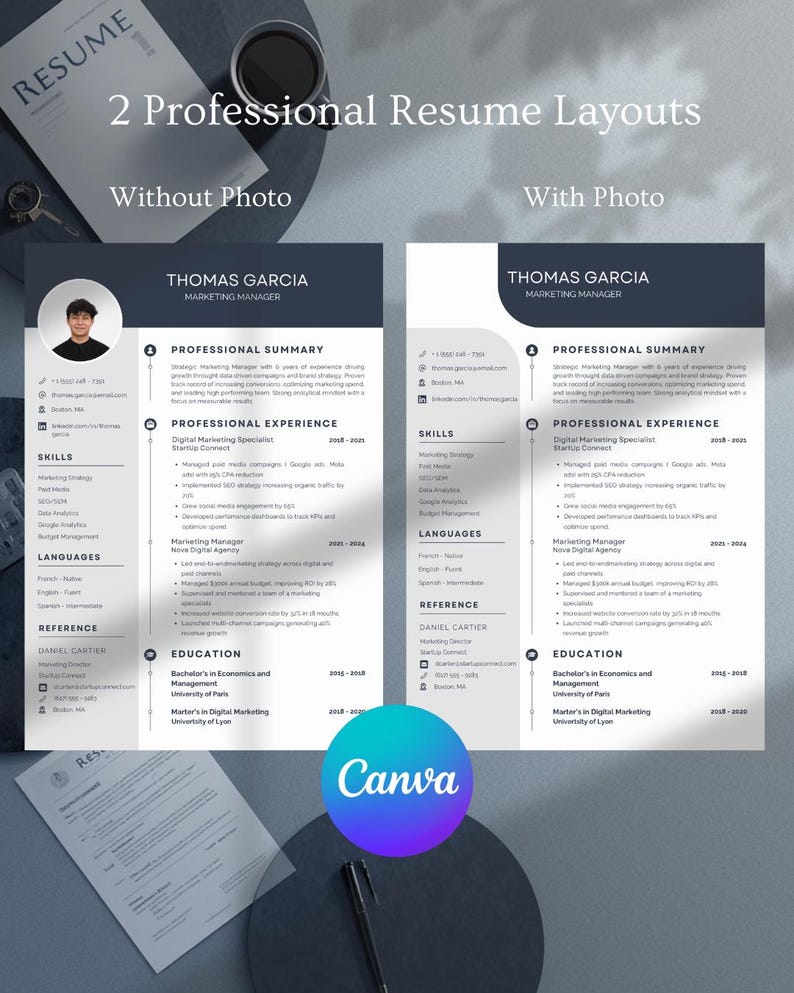 Elegant Corporate Resume Template – Canva Editable – ATS Friendly ...