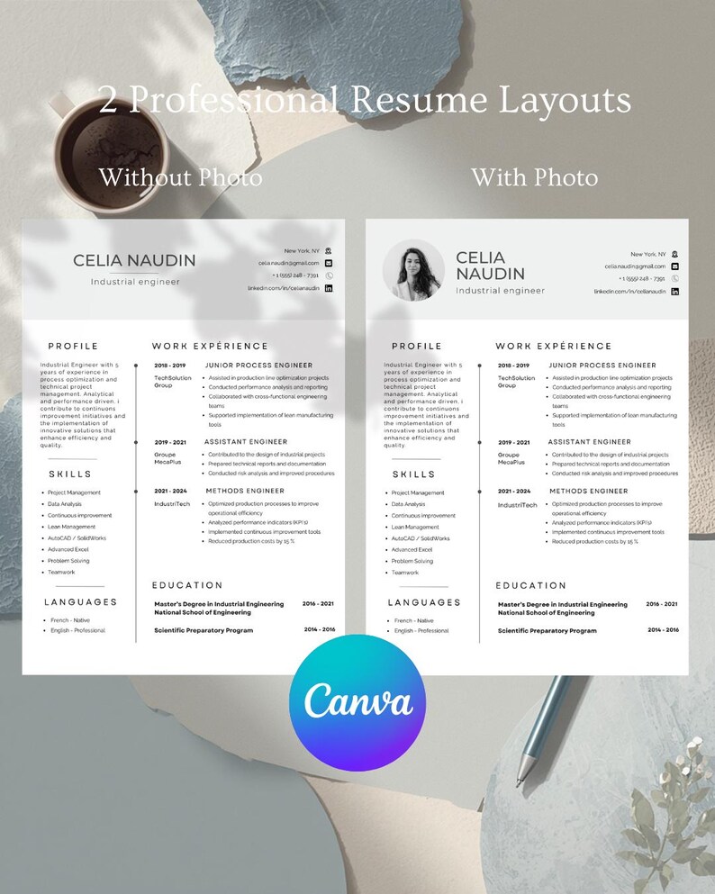 Modern Resume Template Canva | Two Column CV | ATS Ready | Entrance ...
