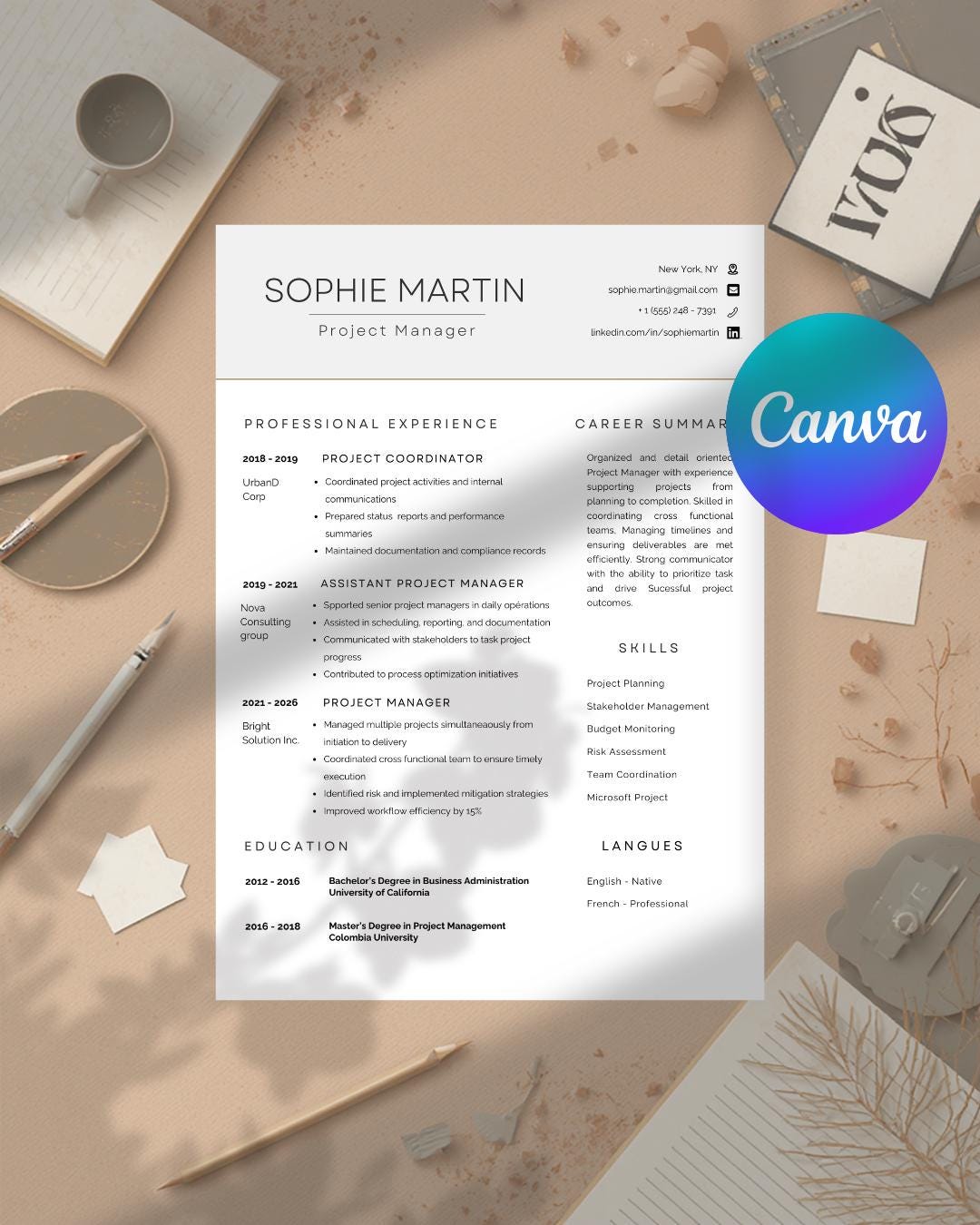 Professional Resume + Cover Letter – Modern Canva Template – ATS ...