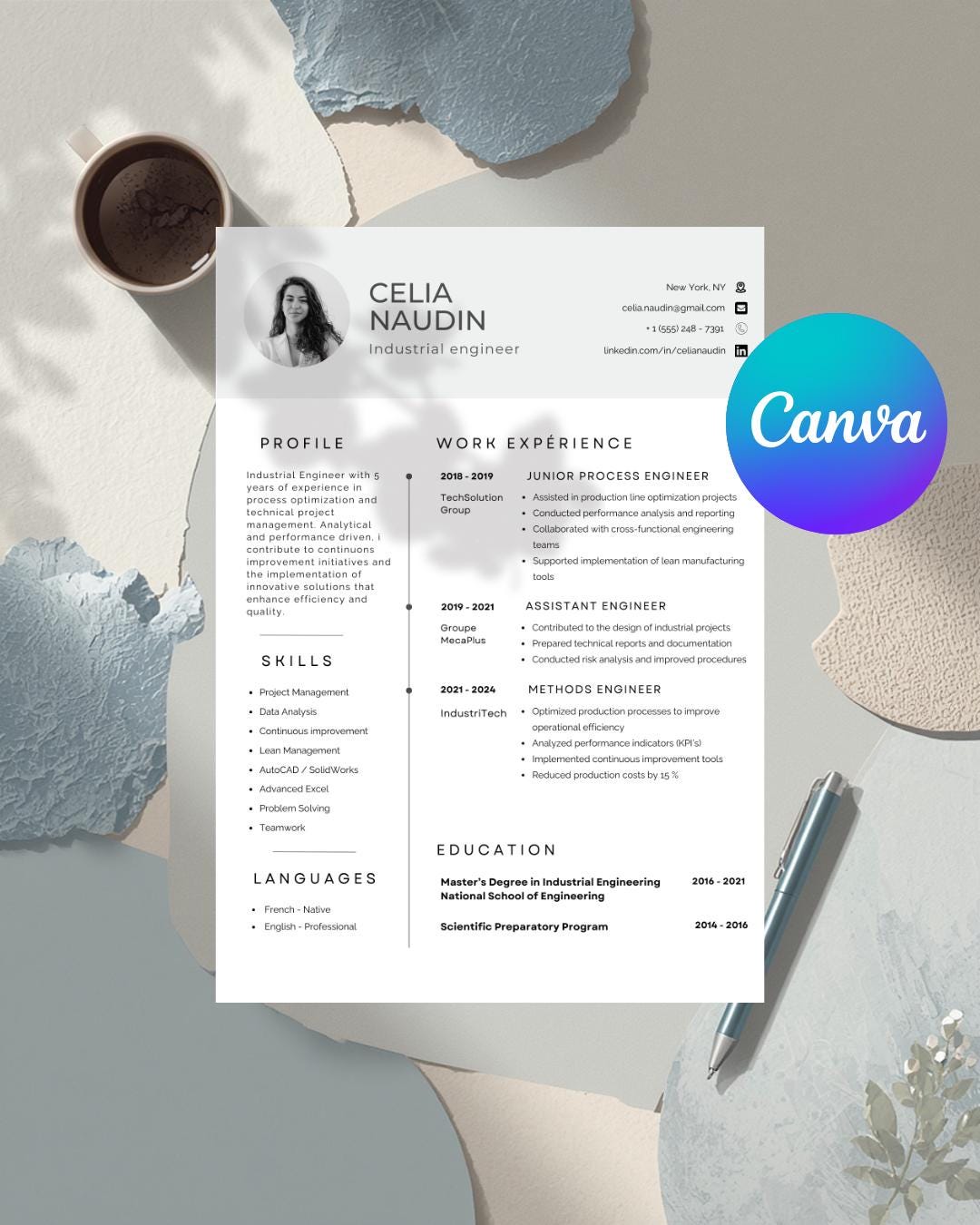 Modern Resume Template Canva | Two Column CV | ATS Ready | Entrance ...