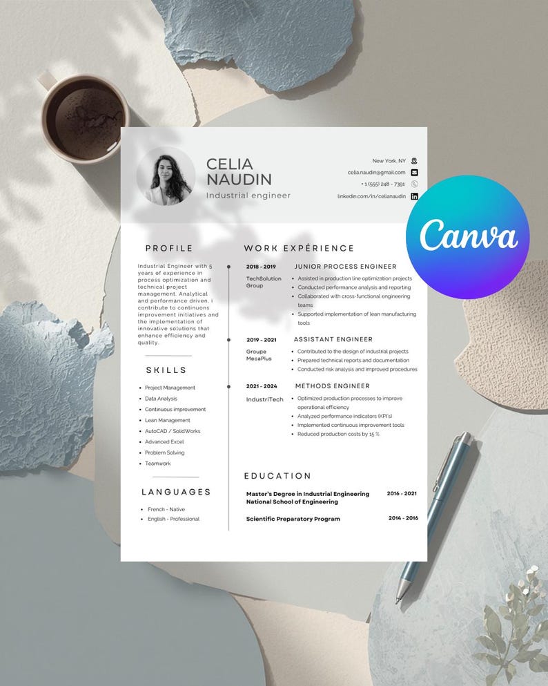 Modern Resume Template Canva | Two Column CV | ATS Ready | Entrance ...