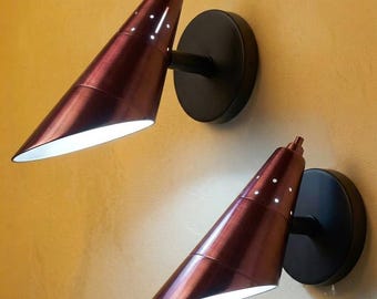 Mid-Century Modern Messing Wandleuchte, verstellbares Leselicht, Kupfer Kegel Leuchte