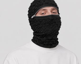 Techwear Balaclava Vollgesichtsstrickmaske | Reißverschluss Augenöffnung Atmungsaktiv Stretch | Streetwear Winter Festival Wear | Geschenk für Ihn Sie